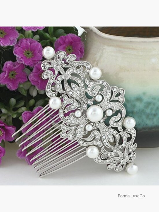Vintage Wave Hair Comb with Simulated Pearl and Crystal Accents main image 4